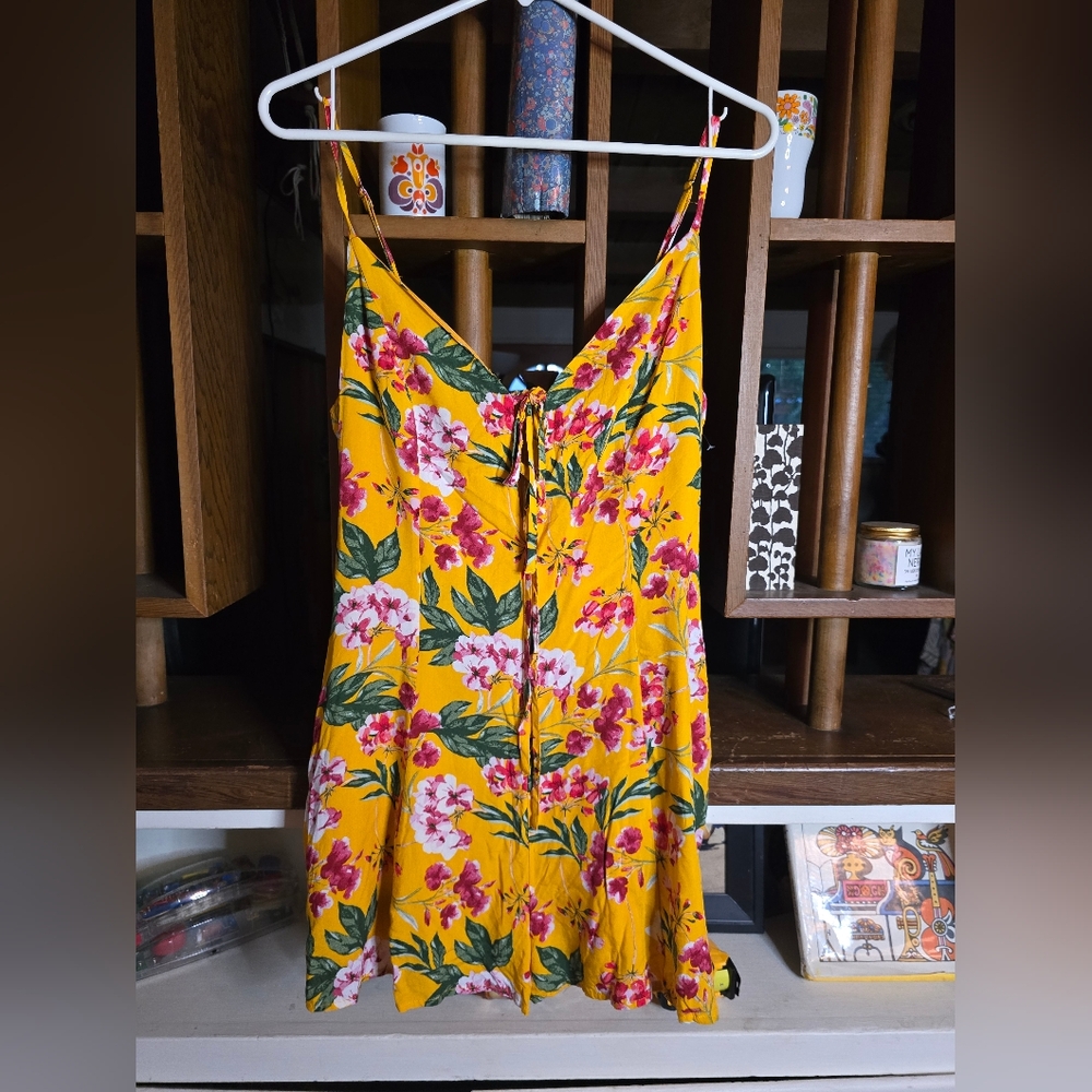 Dress Forum Floral Yellow Short Romper with Pink and Green Accents NWT